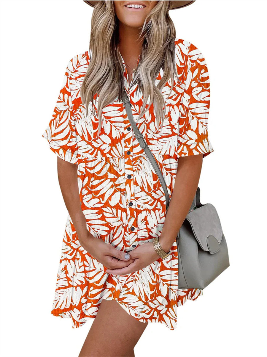 Women's Boho Print Button Front Babydoll Dress