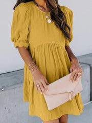 Women's Round Neck Puff Sleeve Baby Doll Dress