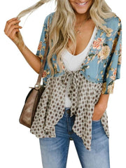 Women's Floral Kimono Ruffle Sleeve Tie Cardigans Flowy Boho Loose Cover Ups
