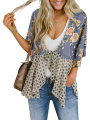 Women's Floral Kimono Ruffle Sleeve Tie Cardigans Flowy Boho Loose Cover Ups