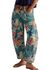 Women's Mid-rise Floral Print Cropped Loose Wide-leg Jeans