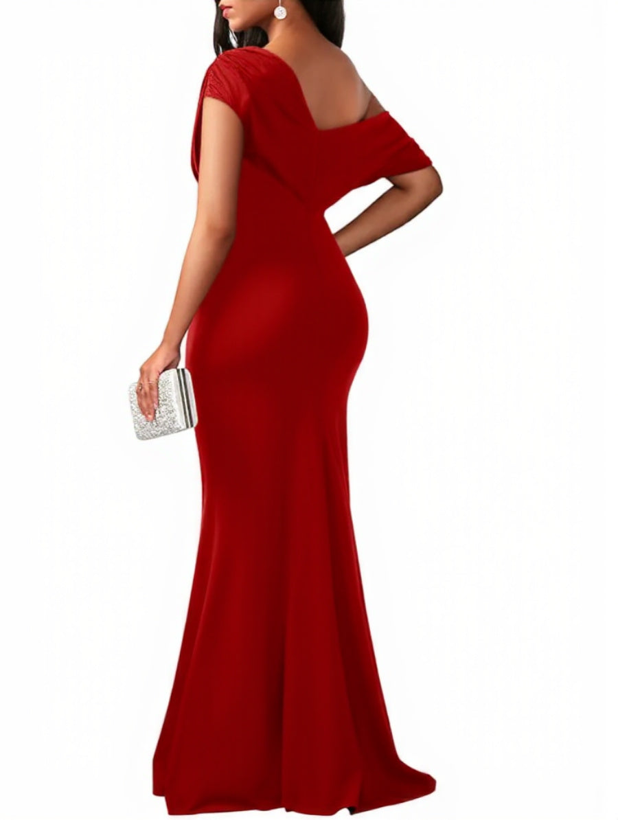 Women's Elegant Sleeveless Off Shoulder Bodycon Long Formal Party Evening Dress