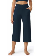 Women's Wide Leg Cropped Capri Leggings Pants with Pockets