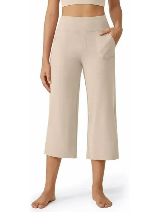 Women's Wide Leg Cropped Capri Leggings Pants with Pockets