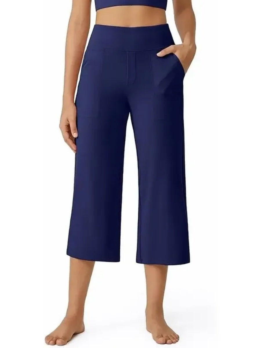 Women's Wide Leg Cropped Capri Leggings Pants with Pockets