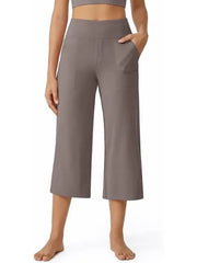 Women's Wide Leg Cropped Capri Leggings Pants with Pockets