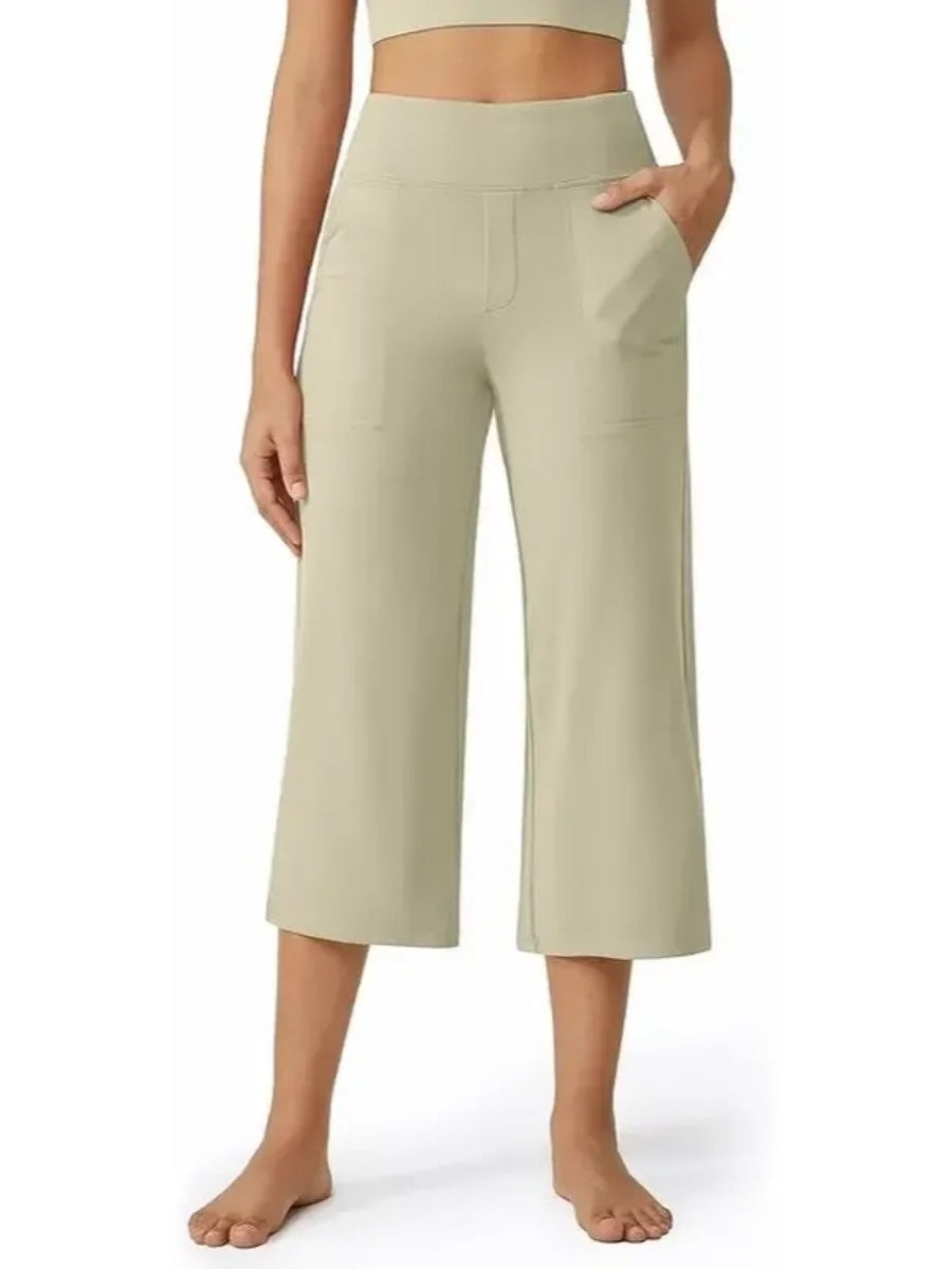Women's Wide Leg Cropped Capri Leggings Pants with Pockets
