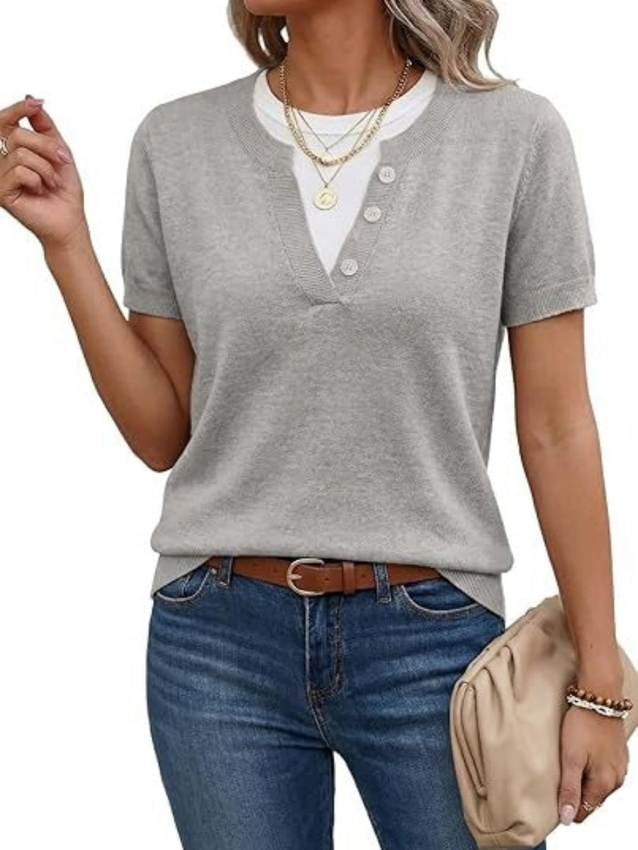 Women's Color Block Short Sleeve Knit Tops