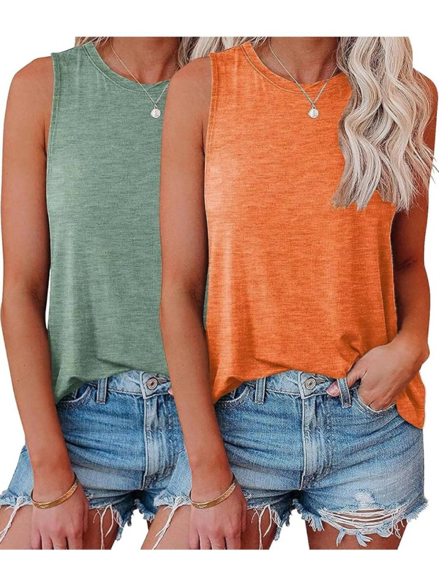 Womens Crew Neck Sleeveless Loose Fit Casual 2 Pack Tank Tops