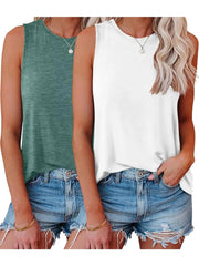 Womens Crew Neck Sleeveless Loose Fit Casual 2 Pack Tank Tops