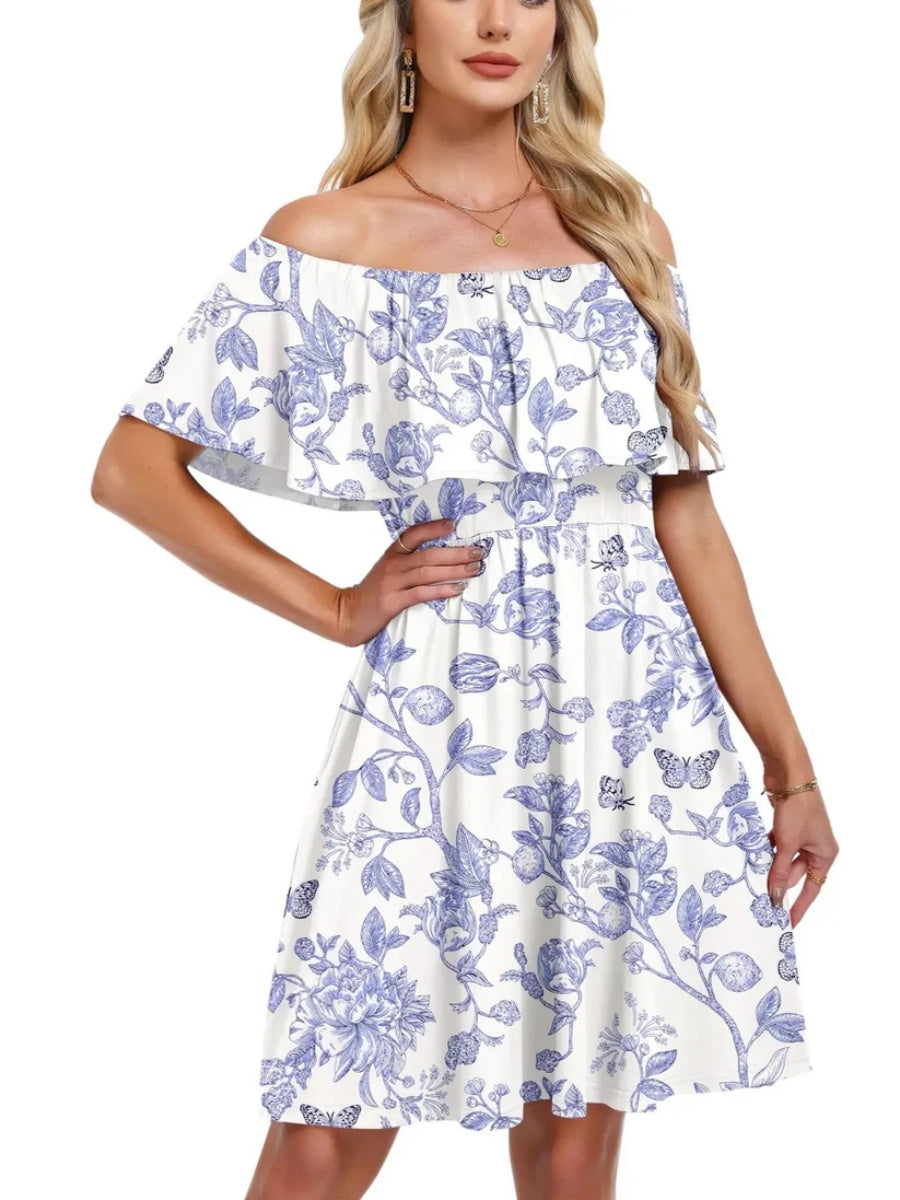 Women's Flow Printed Off-Shoulder Dress