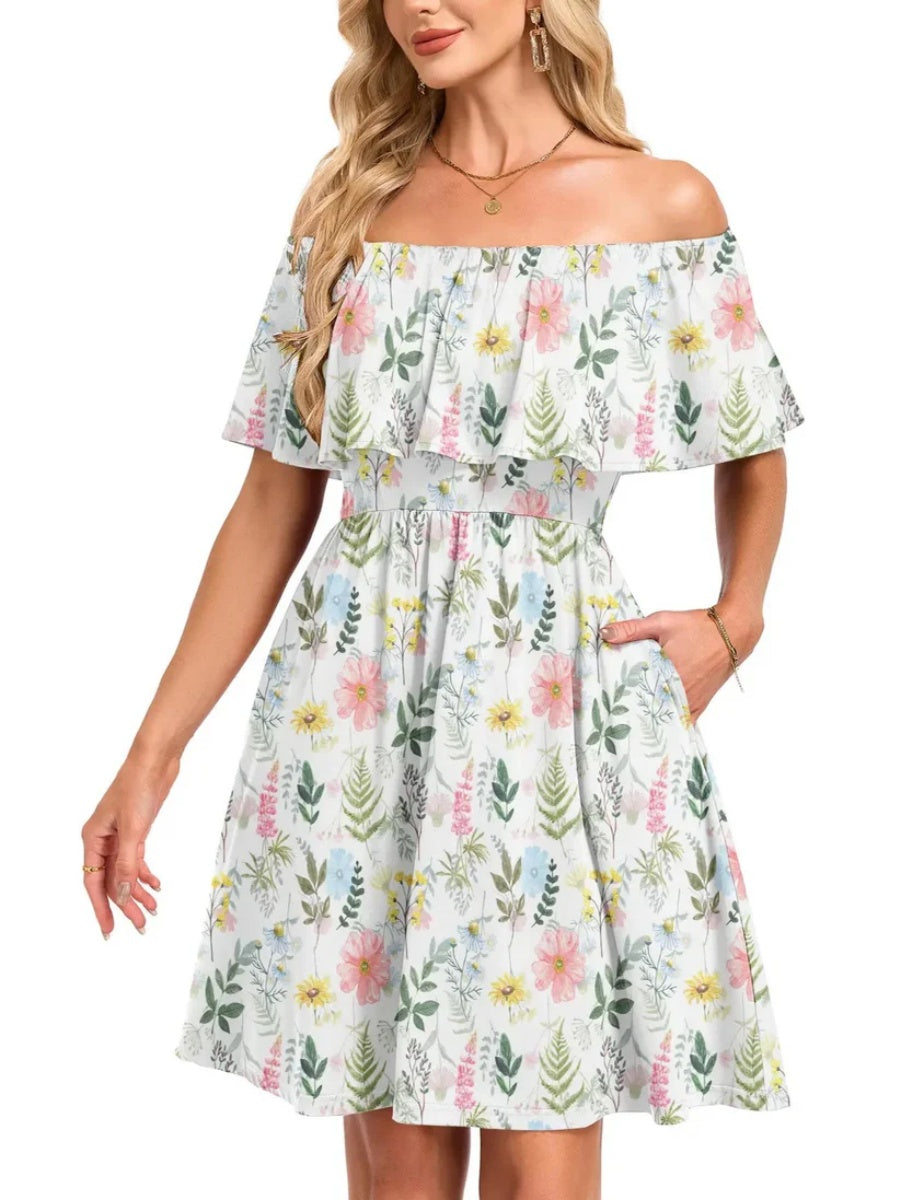 Women's Flow Printed Off-Shoulder Dress