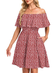Women's Flow Printed Off-Shoulder Dress