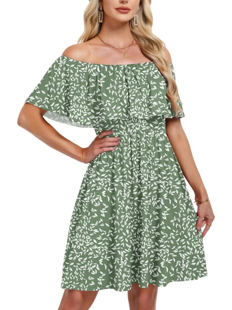 Women's Flow Printed Off-Shoulder Dress