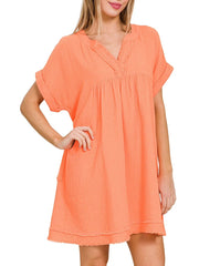 Women's Washed Casual V-Neck Dress