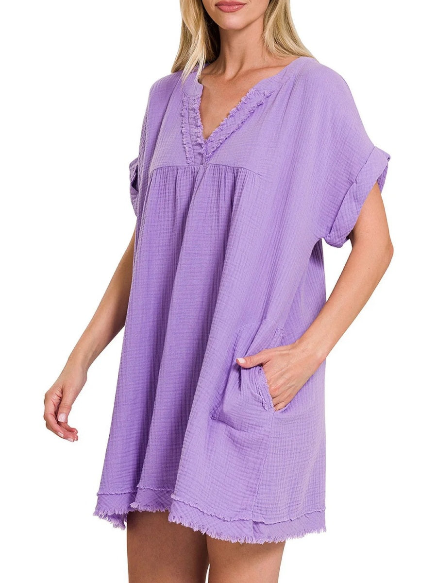 Women's Washed Casual V-Neck Dress