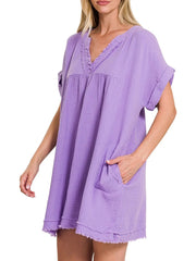 Women's Washed Casual V-Neck Dress
