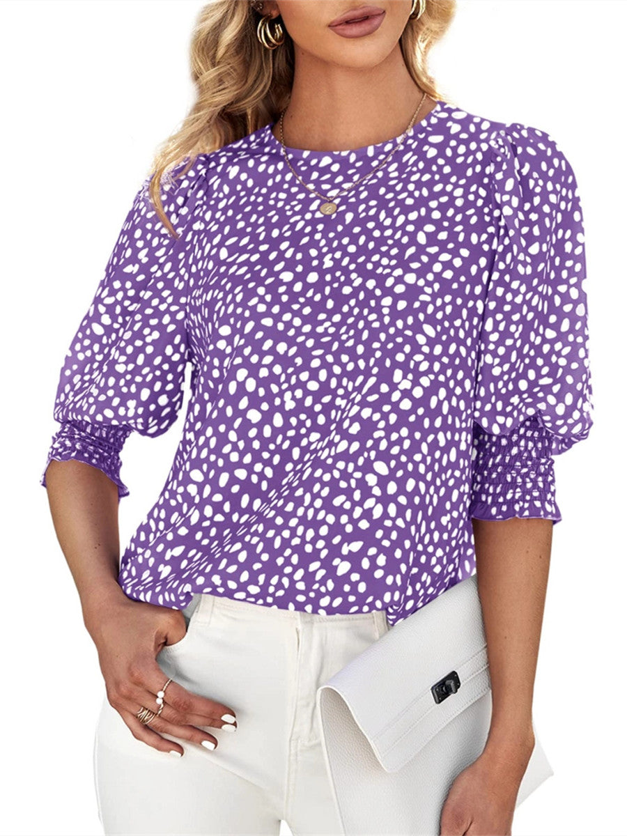 Women's Polka Dot Crewneck 3/4 Sleeve T-Shirt Top