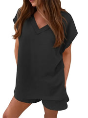 Women's V Neck Cap Sleeve Tops and Shorts 2 Piece Sets