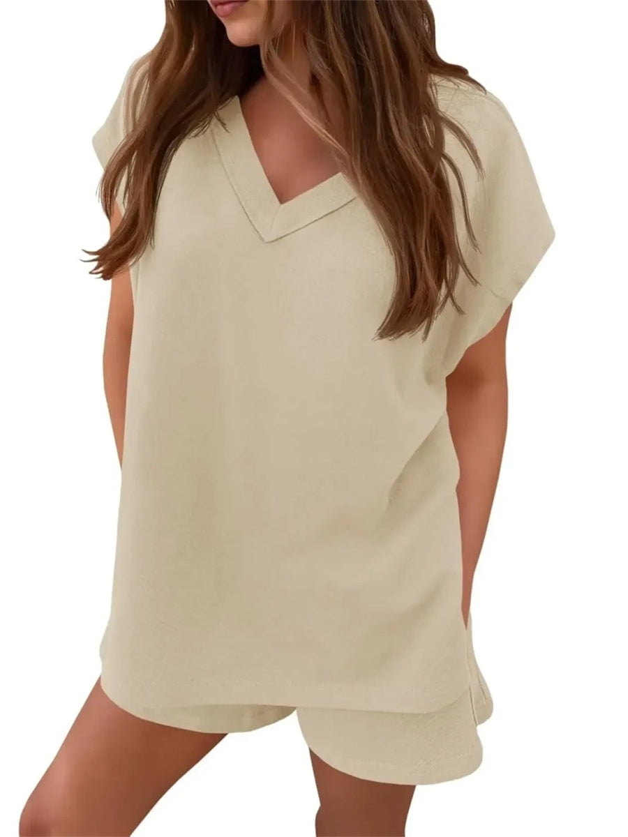 Women's V Neck Cap Sleeve Tops and Shorts 2 Piece Sets