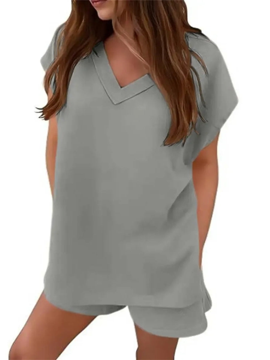 Women's V Neck Cap Sleeve Tops and Shorts 2 Piece Sets