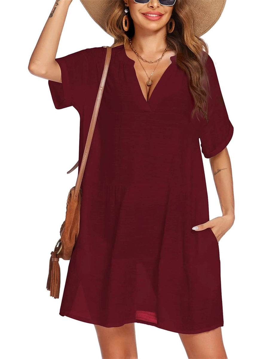 Women's A-line Bathing Suit Cover Up Dress with Pockets