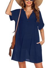 Women's A-line Bathing Suit Cover Up Dress with Pockets