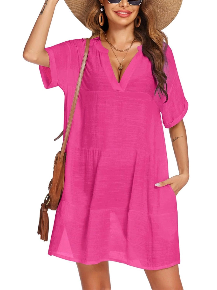 Women's A-line Bathing Suit Cover Up Dress with Pockets