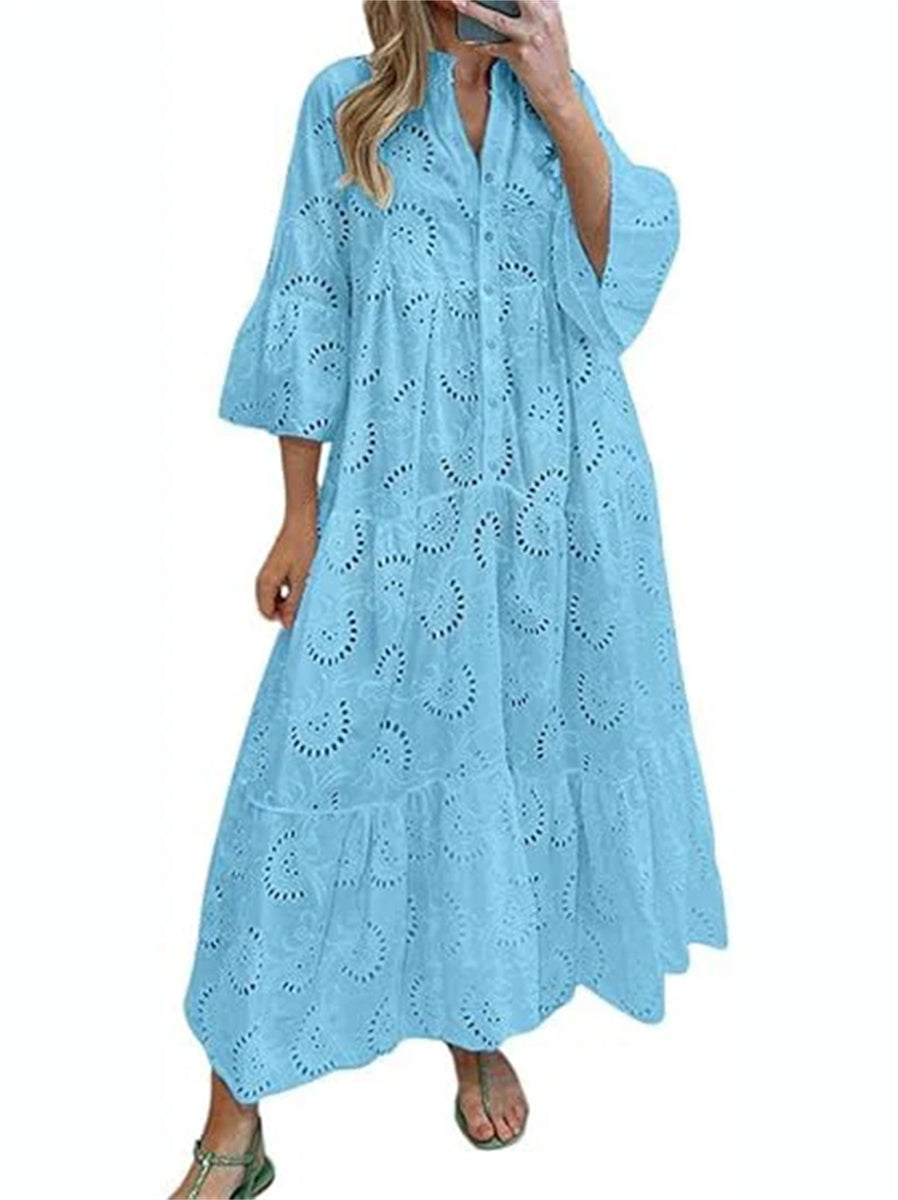 Women's Lace Eyelet Maxi Dress with Pockets