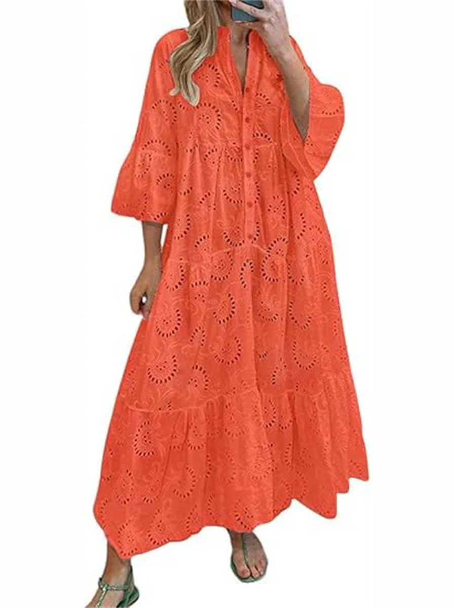 Women's Lace Eyelet Maxi Dress with Pockets