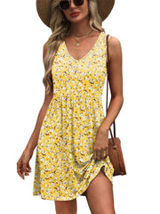 Women's V-Neck Floral Print Casual Tank Dress