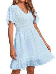 Women's Ruffle Hem Swiss Dot Casual Dress