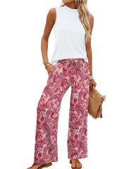 Women's Mock Neck Tank & Printed Wide Leg Pants Set