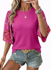Women's Floral Print 3/4 Puff Sleeve Casual T-Shirt