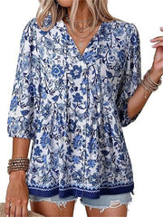 Women's Boho Floral V-Neck Peplum Blouse
