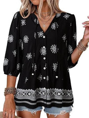 Women's Boho Floral V-Neck Peplum Blouse