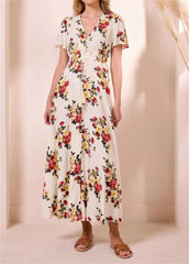 Women's Romantic Floral Tassel Waist Dress