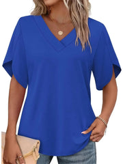Women's Summer Short Petal Sleeve Fashion V Neck Outfits Tops