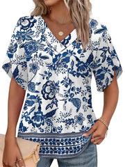 Women's Summer Short Petal Sleeve Fashion V Neck Outfits Tops