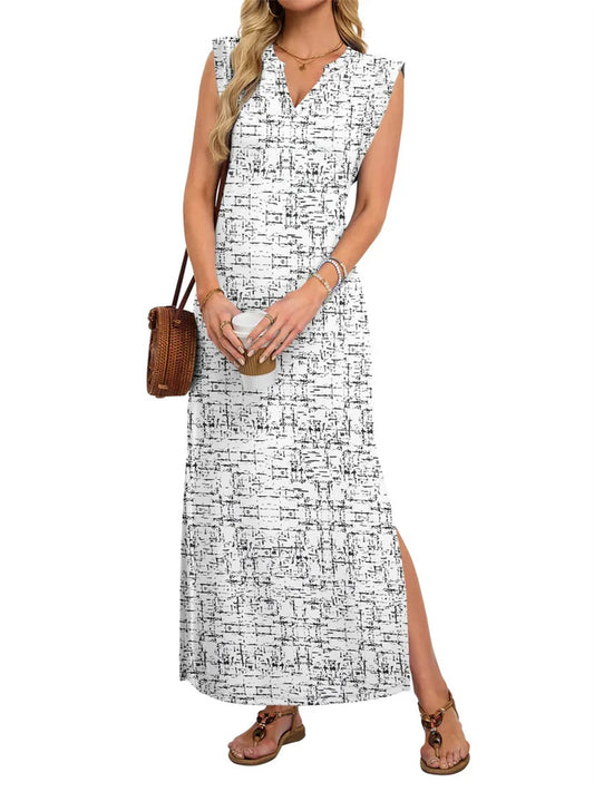 Women's Basic V-Neck Split Maxi Dress