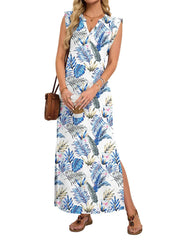 Women's Basic V-Neck Split Maxi Dress