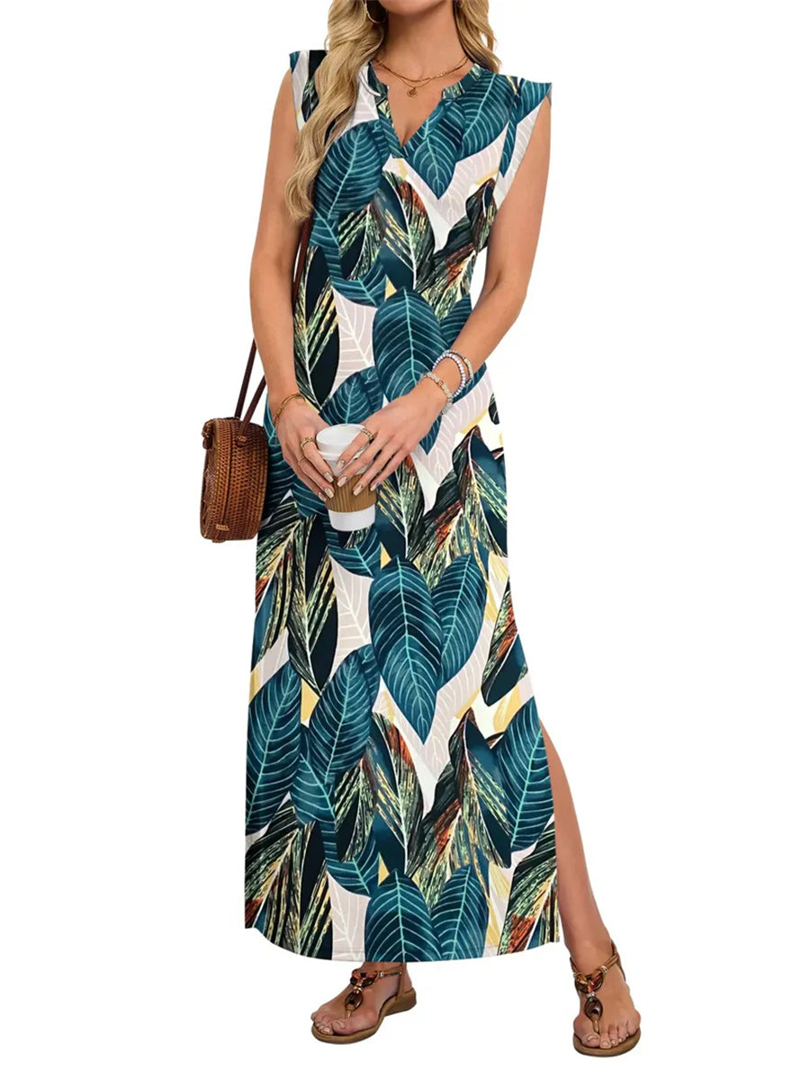Women's Basic V-Neck Split Maxi Dress