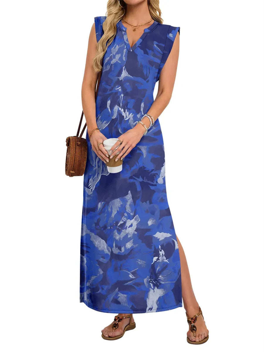 Women's Basic V-Neck Split Maxi Dress