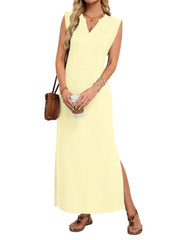 Women's Basic V-Neck Split Maxi Dress