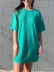 Women's Washed Cotton Crew Neck Casual Mini Dress