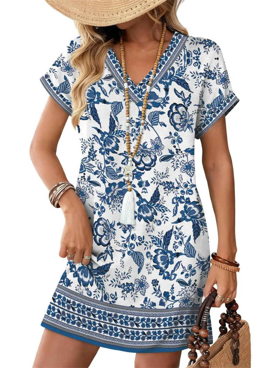 Women's Fashion V-Neck Short Sleeve Casual Dress