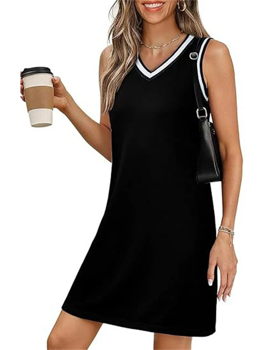 Women's Contrast Trim Sleeveless A-Line Dress