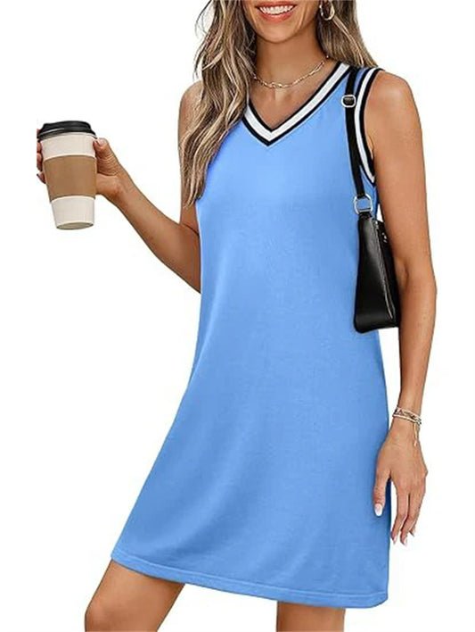 Women's Contrast Trim Sleeveless A-Line Dress