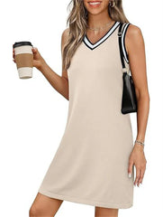 Women's Contrast Trim Sleeveless A-Line Dress
