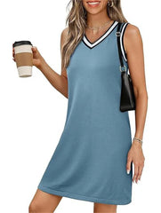 Women's Contrast Trim Sleeveless A-Line Dress